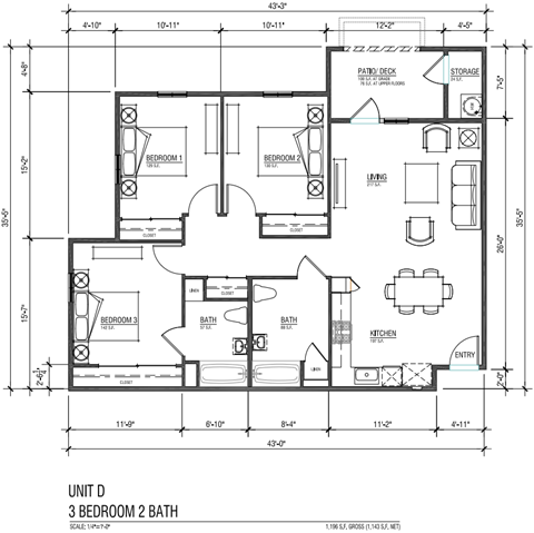 3 Bedroom 2 Bathroom Floor Plan D of Vista De La Sierra